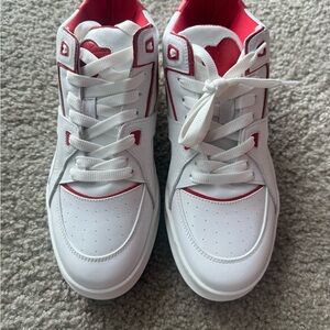 Just Don White and Red Sneakers